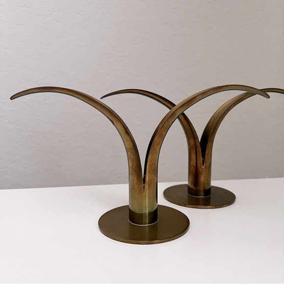 Scan Corporation Other - Vintage Scan Corporation Brass Candlestick Holders Pair Split Leaf Lily …